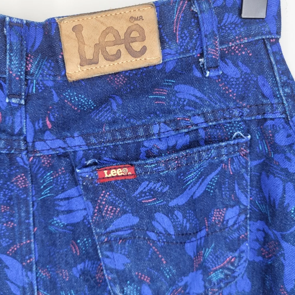 Lee Vintage Blue Floral Denim Midi Skirt Size 7